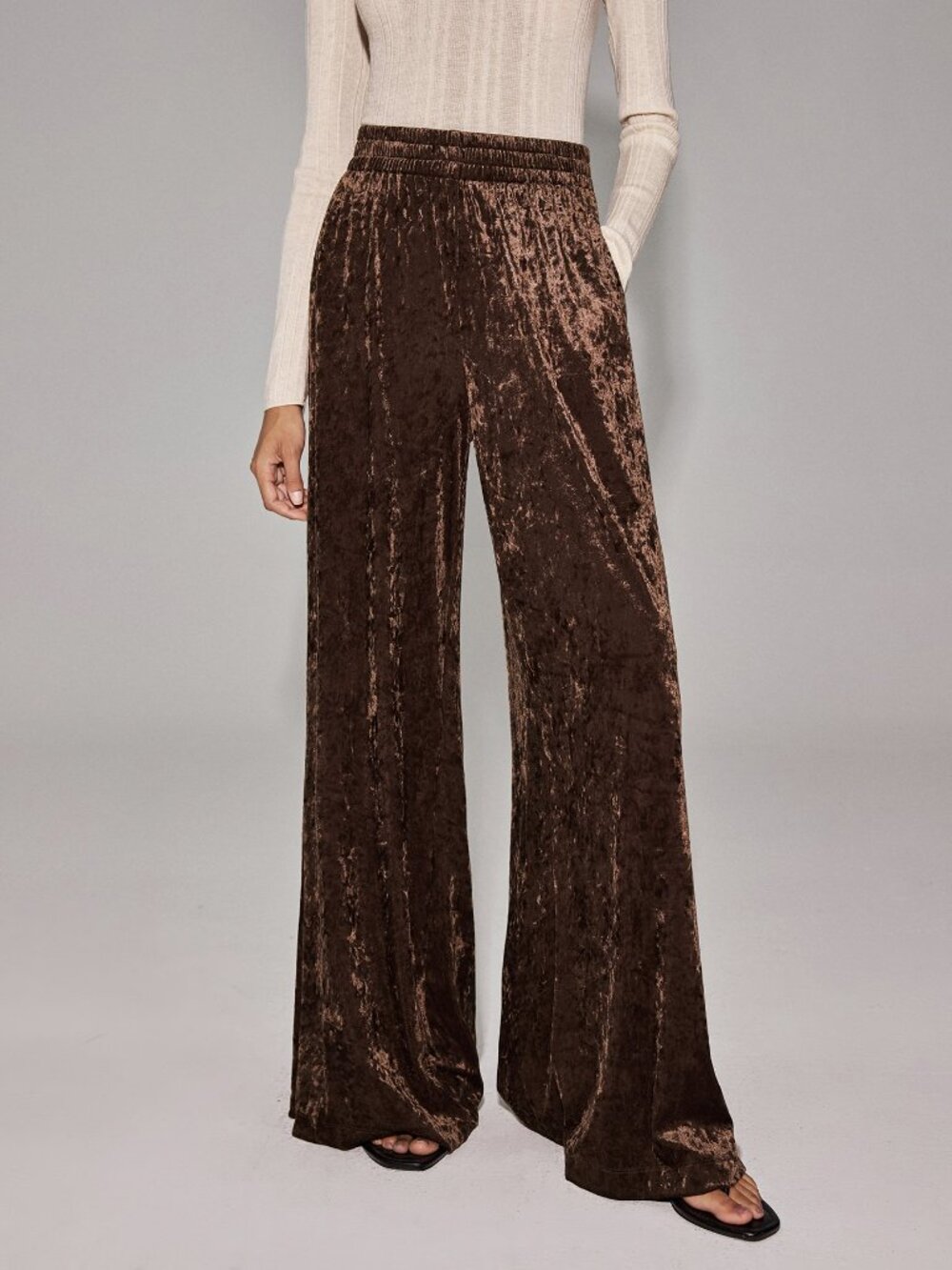 Brown Elegant Women's Pocket Contrast Sequin Straight Leg Long Trousers - Picture 7 of 8